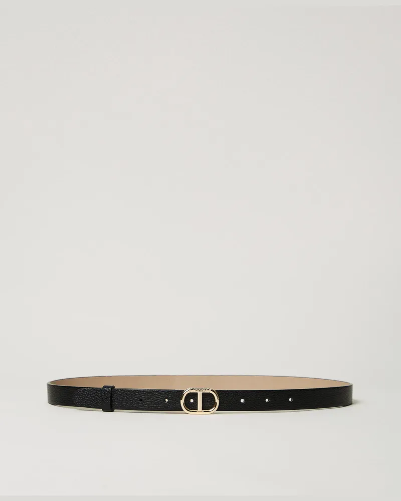 Twin-Set Accessoires - Wendegürtel mit „Oval T"-Schnalle, Zweifarbig Schwarz / Delicate Beige, Größe Zweifarbig