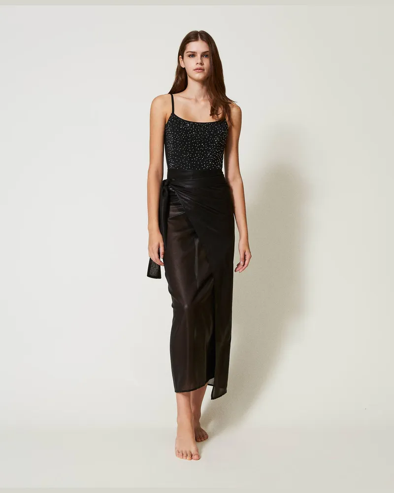 Twin-Set Bademode - Beschichteter Pareo mit Bindegürtel, Schwarz, Einheitsgröße 