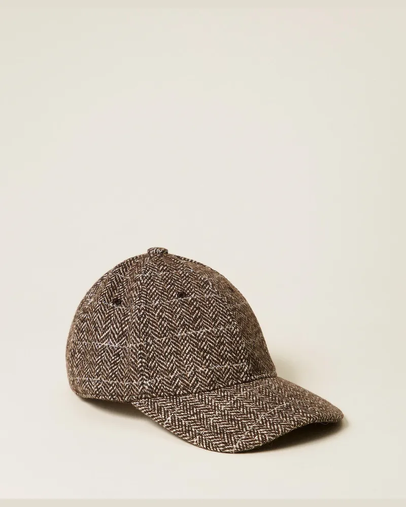 Twin-Set Accessoires - Baseballkappe aus Tuch, Herringbone Brown / Gold, Wolle, Einheitsgröße Herringbone