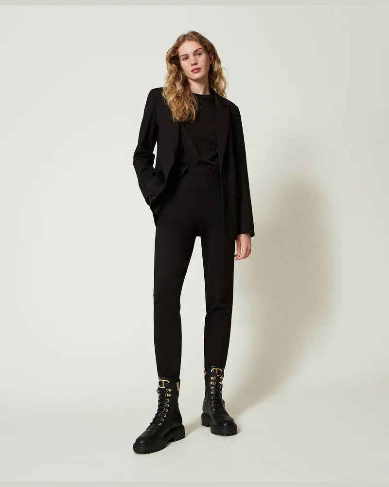 Twin-Set Hosen - Zigarettenhose mit Gummizug, Schwarz, Größe Schwarz