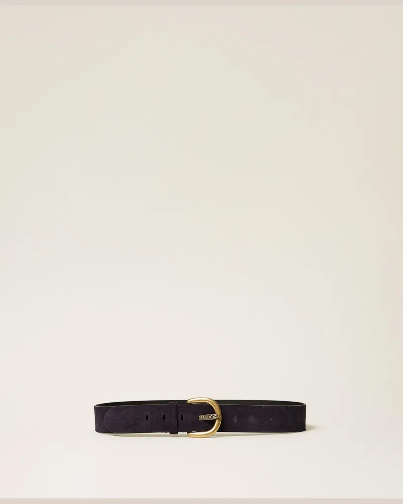 Twin-Set Gürtel aus Veloursleder mit Logo, Damen, Indigoblau Indigoblau