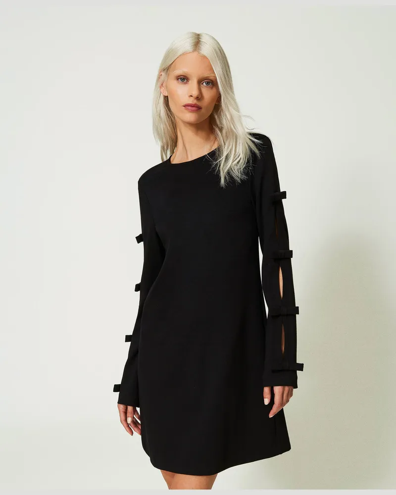 Actitude by Twinset Kleider - Kurzes Kleid mit Schleifchen, Schwarz, Größe Schwarz