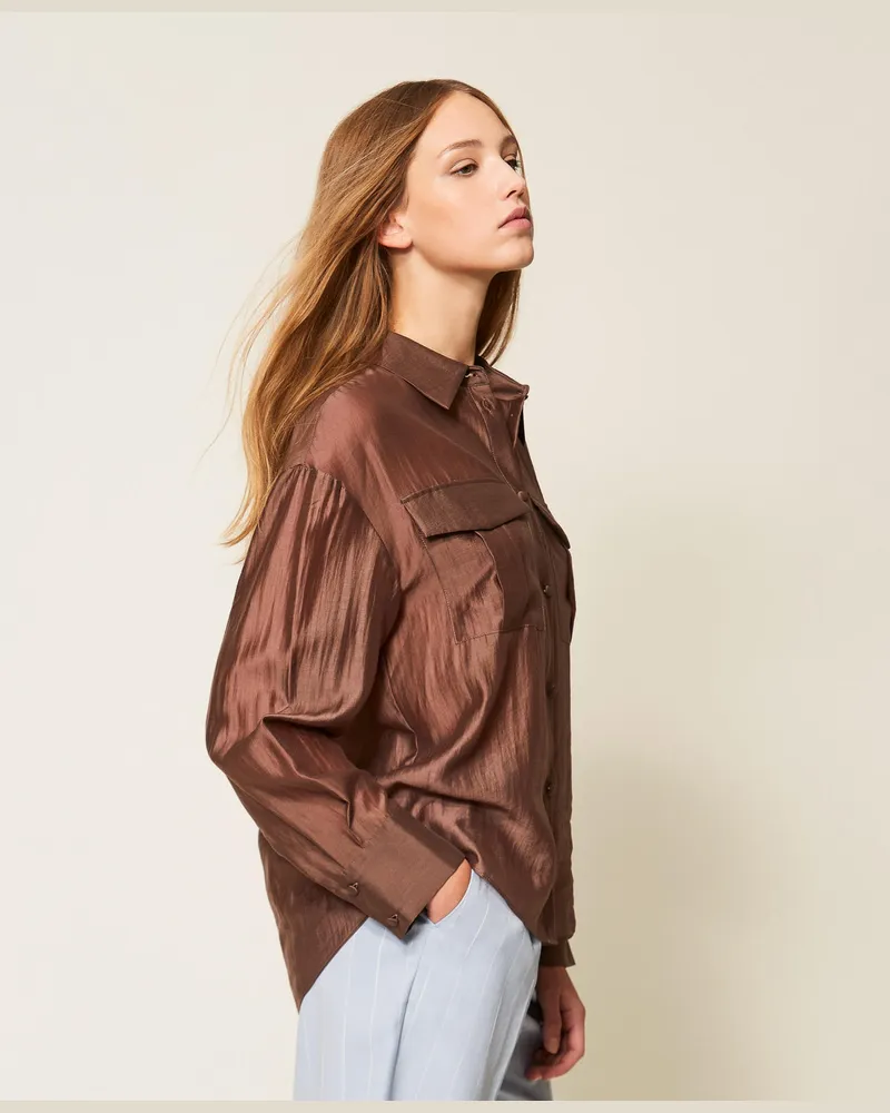 Actitude by Twinset Hemden - Hemdbluse aus Voile mit Taschen, Chocolate Lab, Größe Chocolate