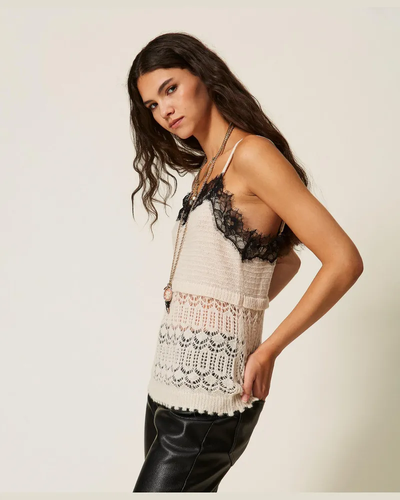 Actitude by Twinset Top aus recyceltem Strickgewebe mit Spitze Zweifarbig