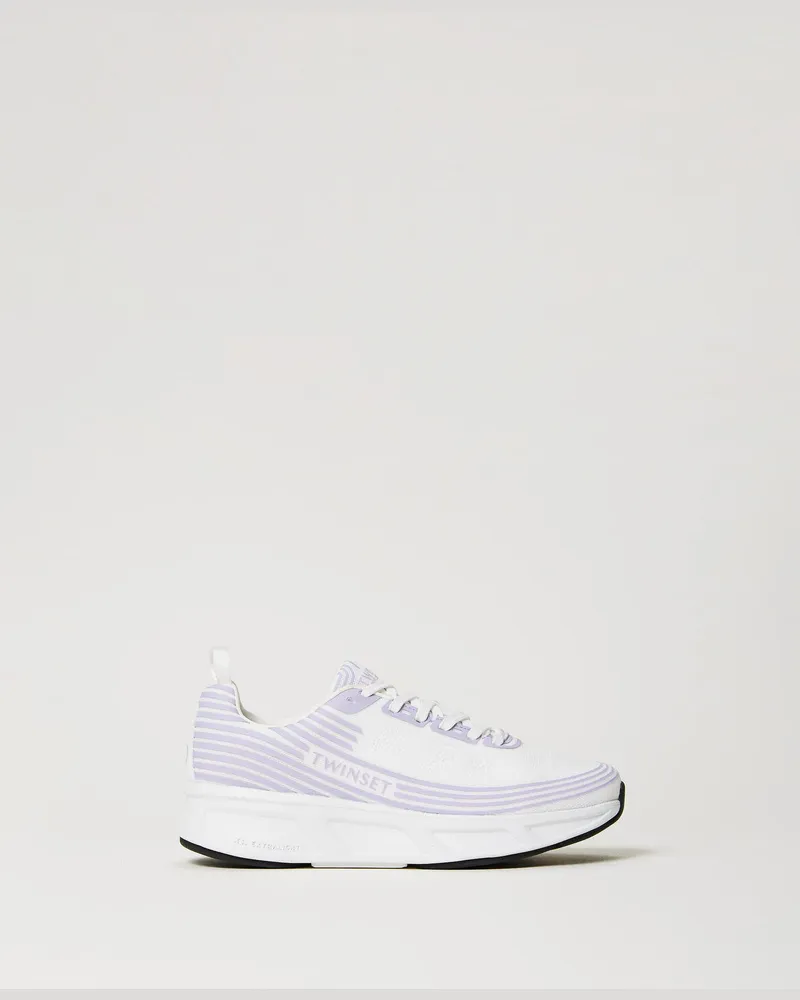 Twin-Set Schuhe - Fessura Sneakers mit Streifen und Logo, Zweifarbig Optisches Weiß / Glockenblumenlila, Gestreift, Größe Zweifarbig