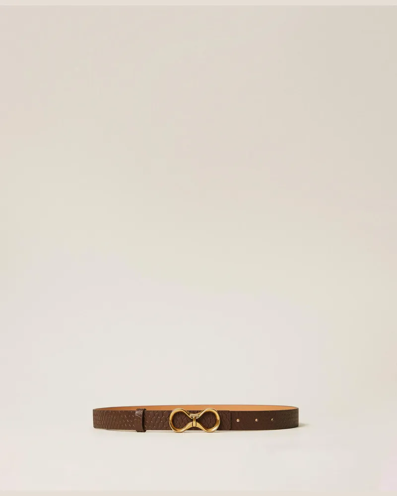 Twin-Set Accessoires - Ledergürtel mit Logoschnalle, Python-Print Coffee Liqueur, Größe Python-print