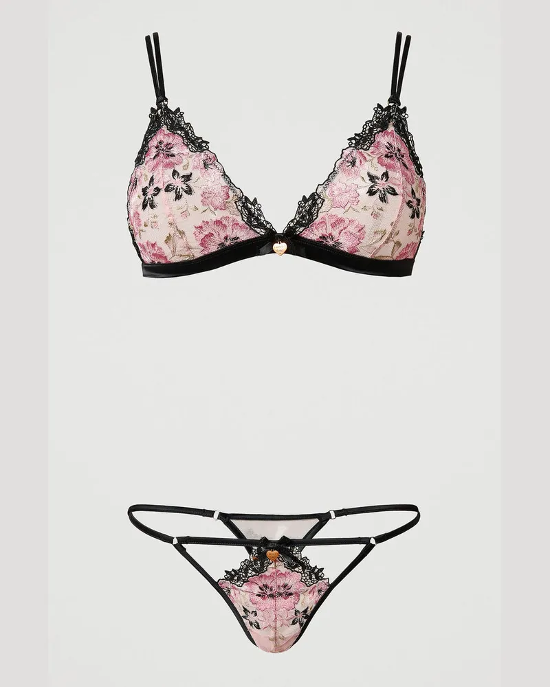 Twin-Set Unterwäsche - Triangel-BH und Stringtanga mit Stickerei, Multicolor Blumenstickerei, Mit Blumen, Größe: 5-B 