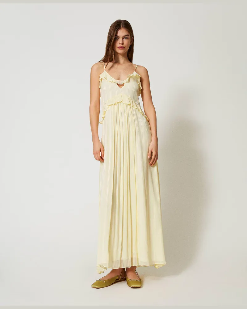 Twin-Set Kleider - Midikleid aus Georgette und Satin, Vanilla, Größe Vanilla