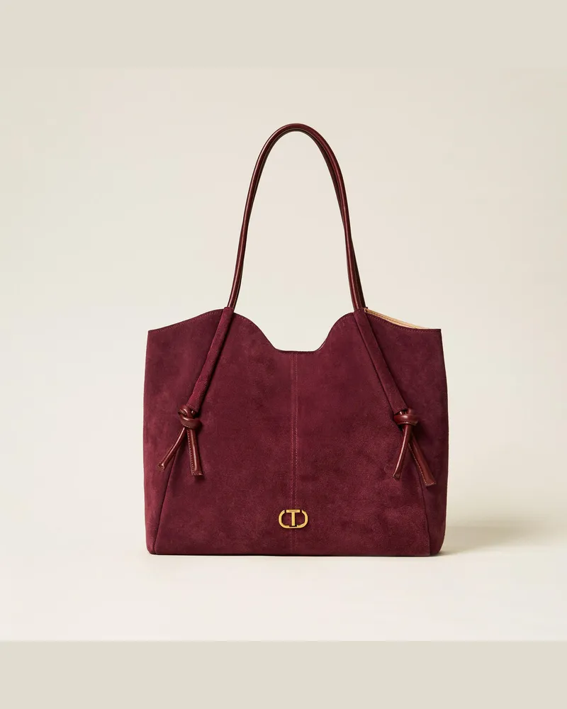 Twin-Set Taschen - Shopper aus Veloursleder mit Knoten, „Winetasting"-Violett, Einheitsgröße „winetasting“-violett