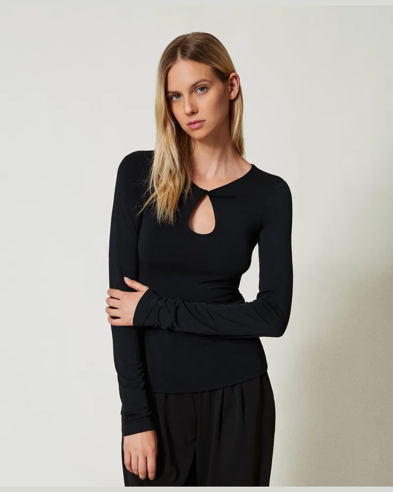 Twin-Set T-Shirts - Shirt mit Cut-out, Schwarz, Jersey, Größe: XL 