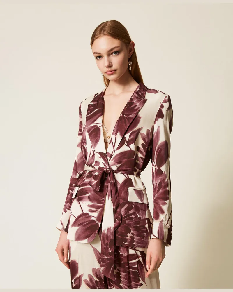 Twin-Set Jacken und Outerwear - Blazer mit Blumenprint, Print Dahlia Winetasting / Old White, Größe Print