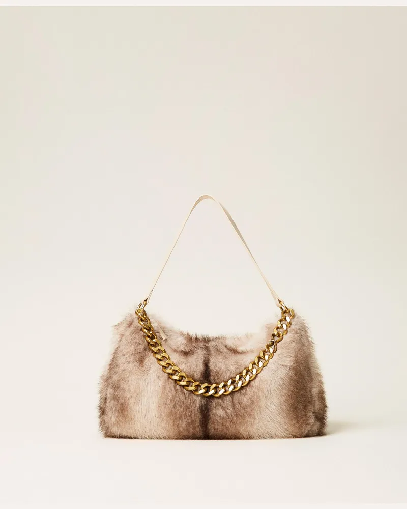 Twin-Set Liliane Tasche aus Kunstpelz, Damen, Animal Shade Casha / Brown Animal