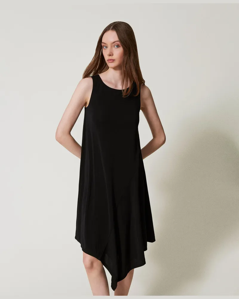 Twin-Set Bademode - Asymmetrisches Midikleid, Schwarz, Jersey, Größe: L 