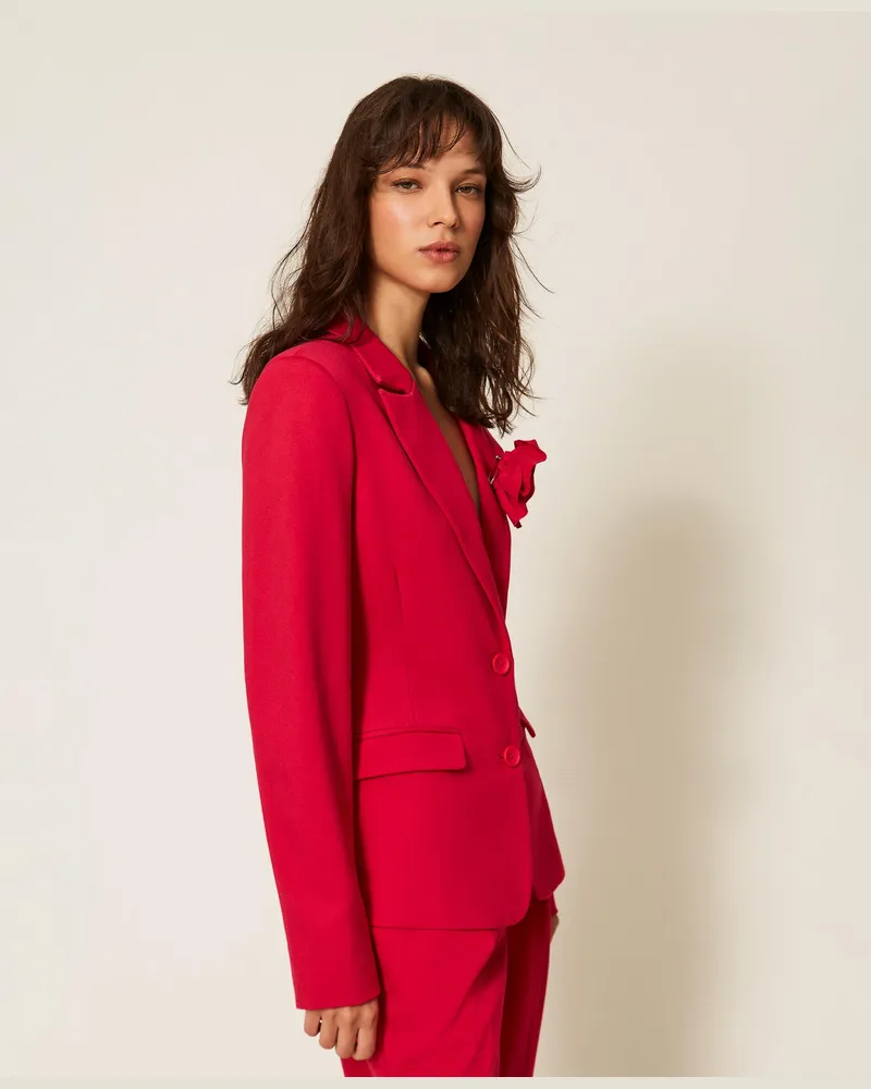 Actitude by Twinset Jacken und Outerwear - Blazer mit Blumenbrosche, Magentarot, Größe Magentarot