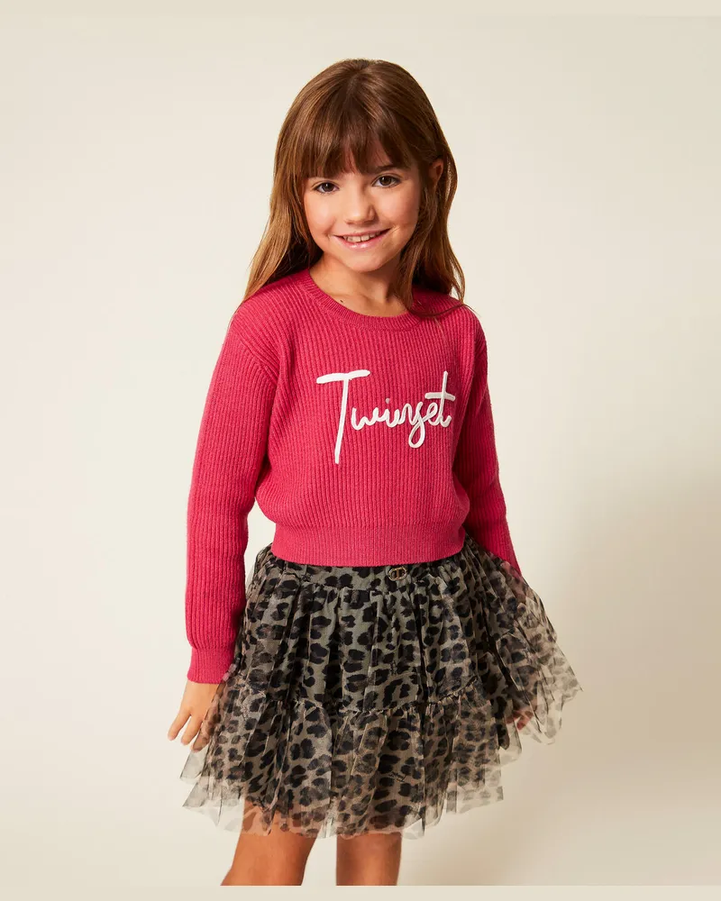 Twin-Set Mädchenpullover mit Sticklogo, Rosa Candy Rose, Größe Rosa