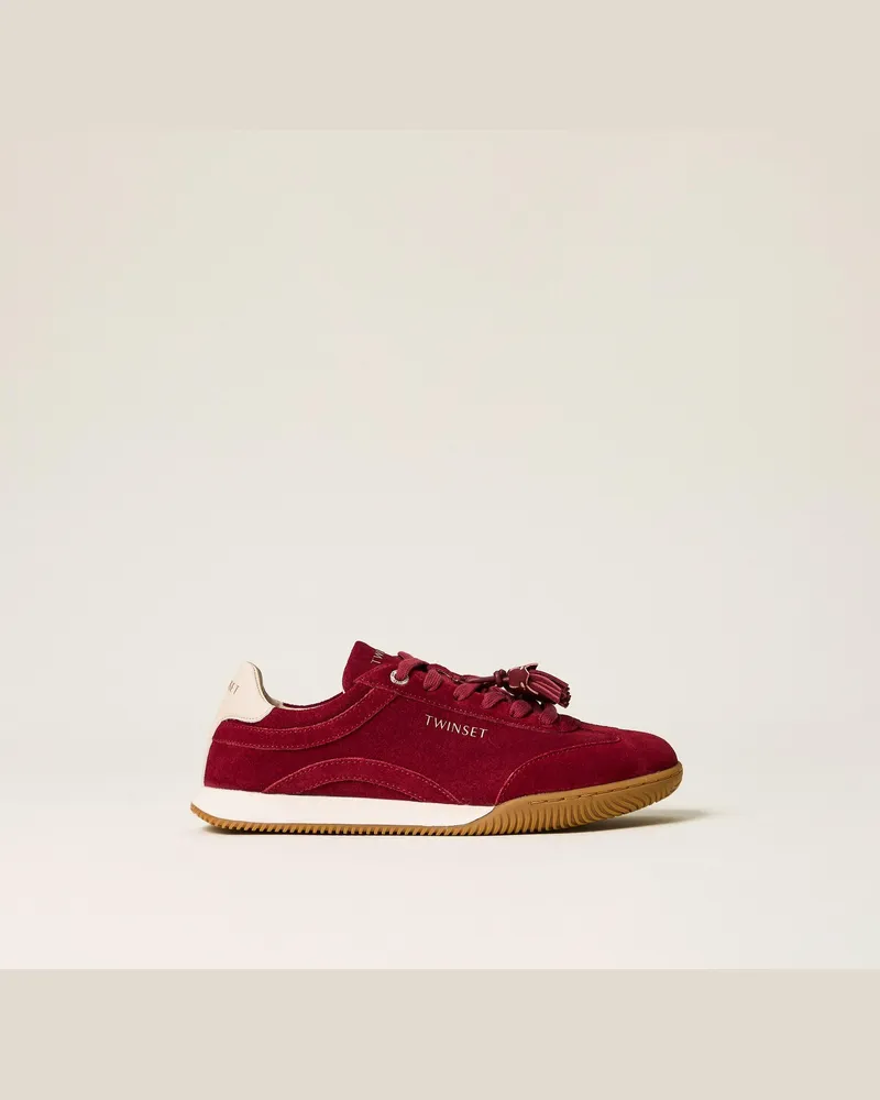Twin-Set Sneaker aus Veloursleder mit Quasten, Damen, Indian Red Rot Indian