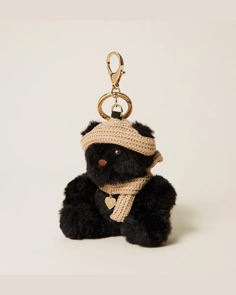 Twin-Set Teddybär-Schlüsselanhänger aus Kunstpelz, Damen, Schwarz Schwarz