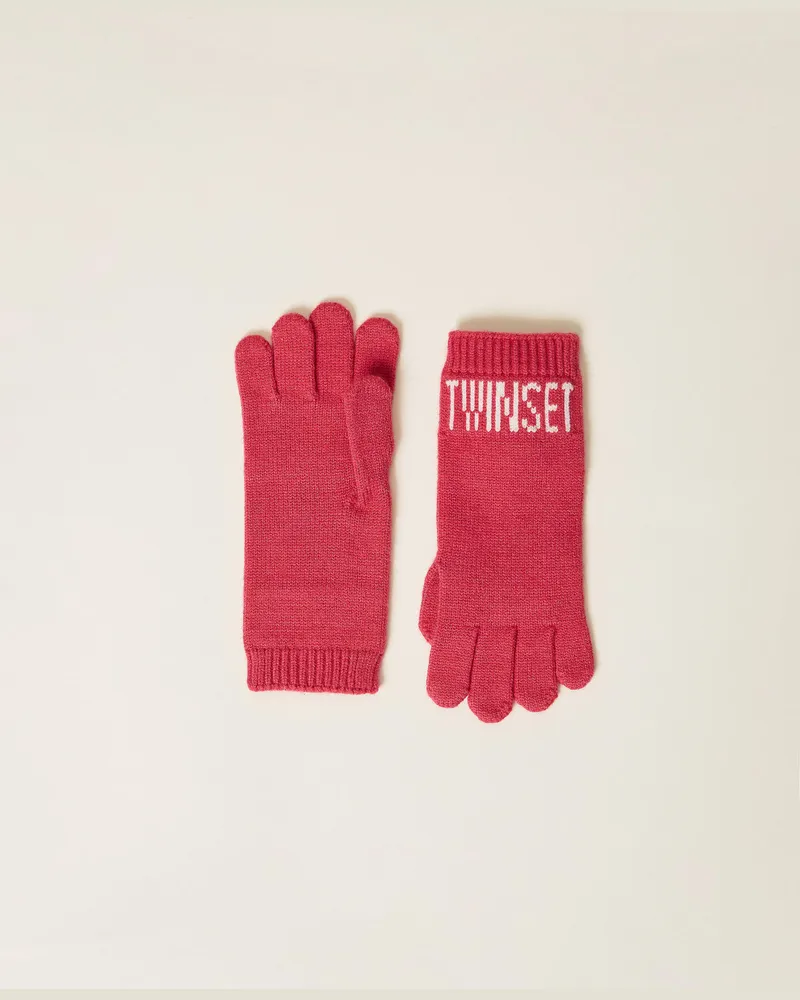 Twin-Set Accessoires - Strickhandschuhe mit Logo, Rosa Candy Rose, Größe Rosa