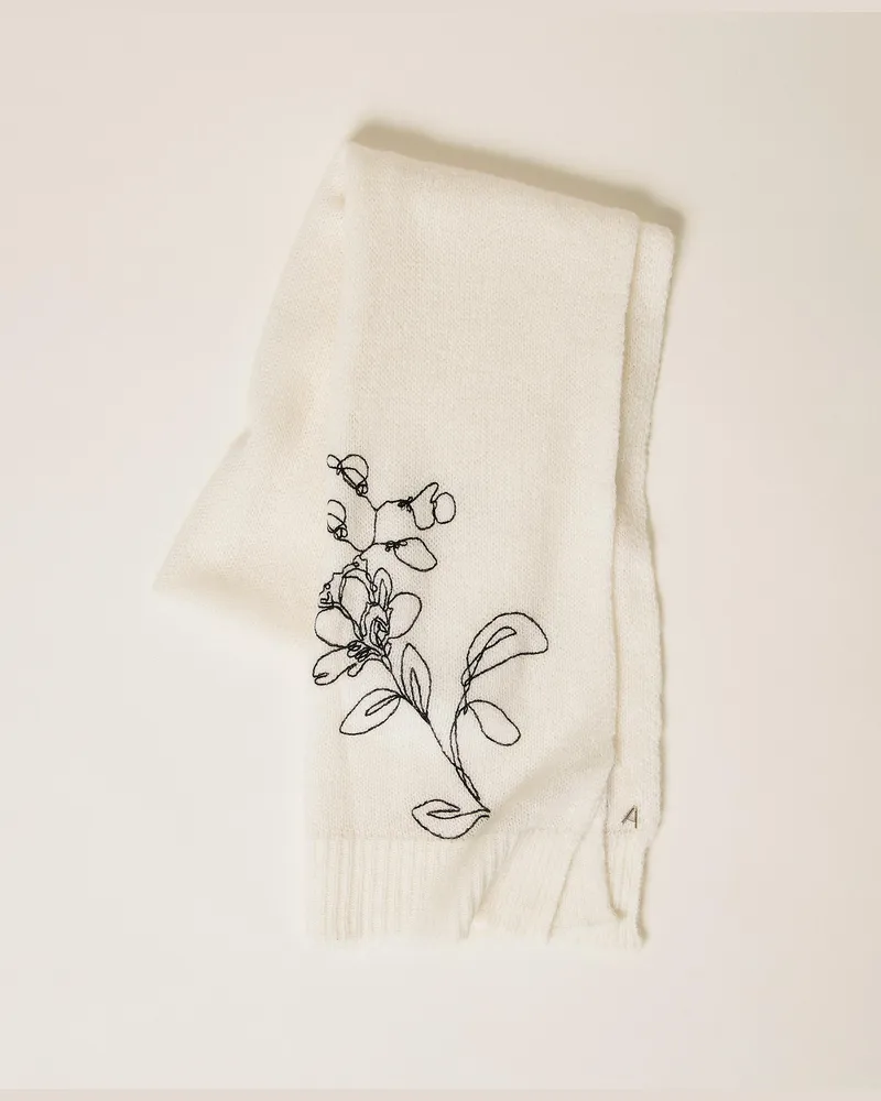 Twin-Set Strickschal mit floralem Stickmotiv, Damen, "Schneeweiß" / Stickerei Schwarz Schneeweiß