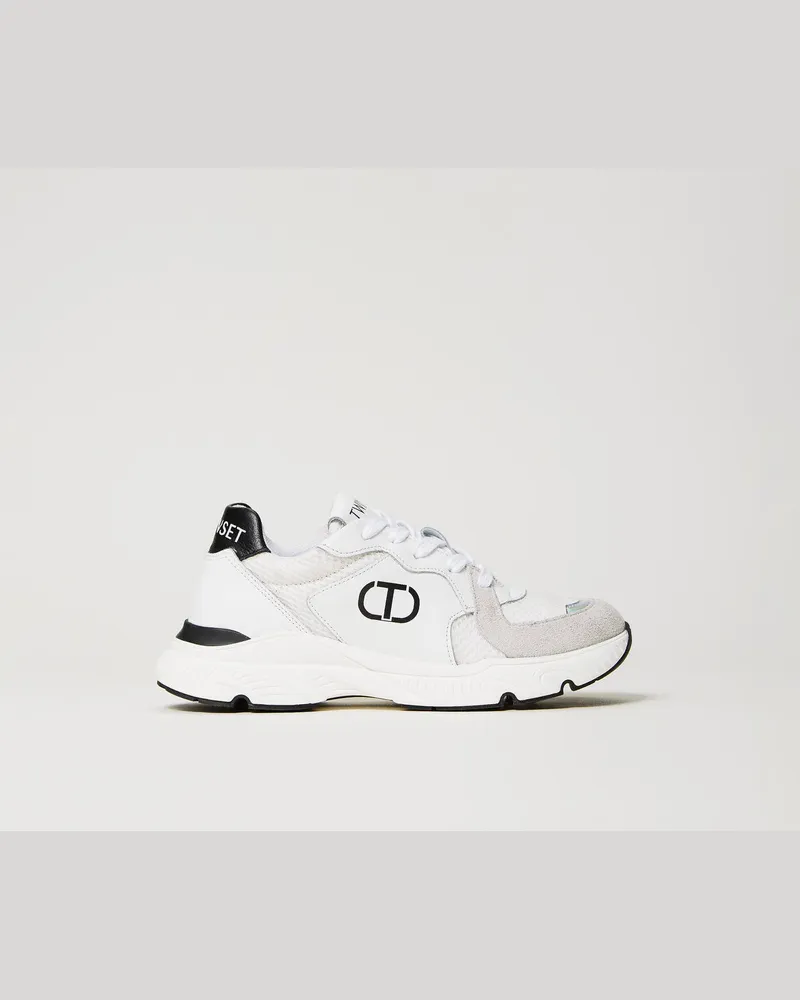 Twin-Set Schuhe - Sneaker im Laufschuhstil mit Oval T, Lucent White, Größe Lucent