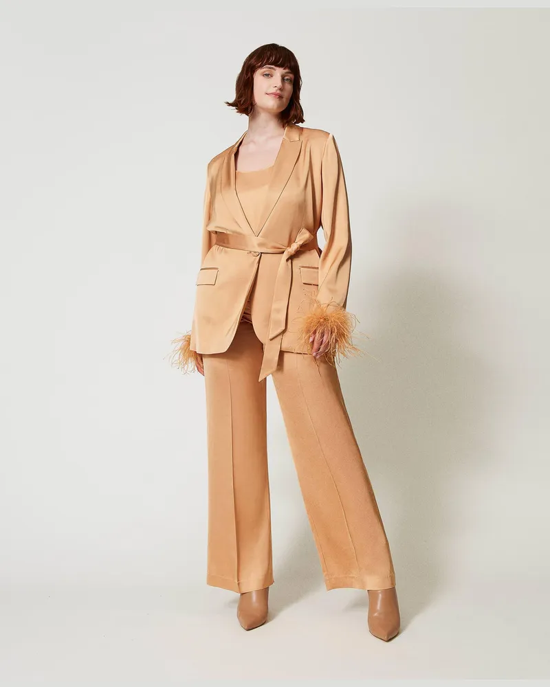 Twin-Set Hosen - Straight-Leg-Hose aus Satin, „Bubbly"-Orange, Größe „bubbly“-orange