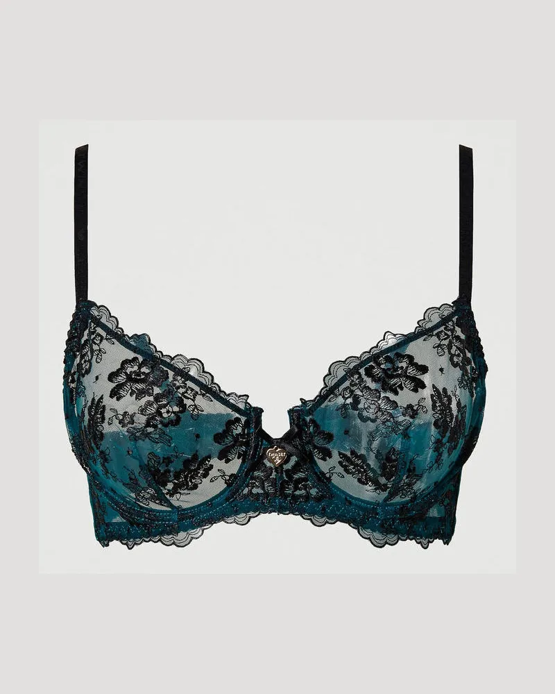 Twin-Set Unterwäsche - Bügel-BH aus besticktem Tüll, Zweifarbig Mineral Green / Schwarz, Größe: 2-B 