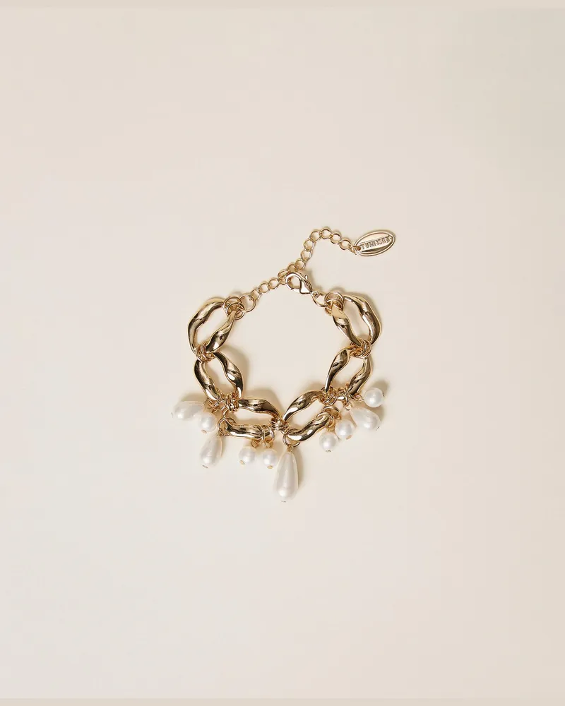Twin-Set Kettenarmband mit Perlen, Damen, New Gold New