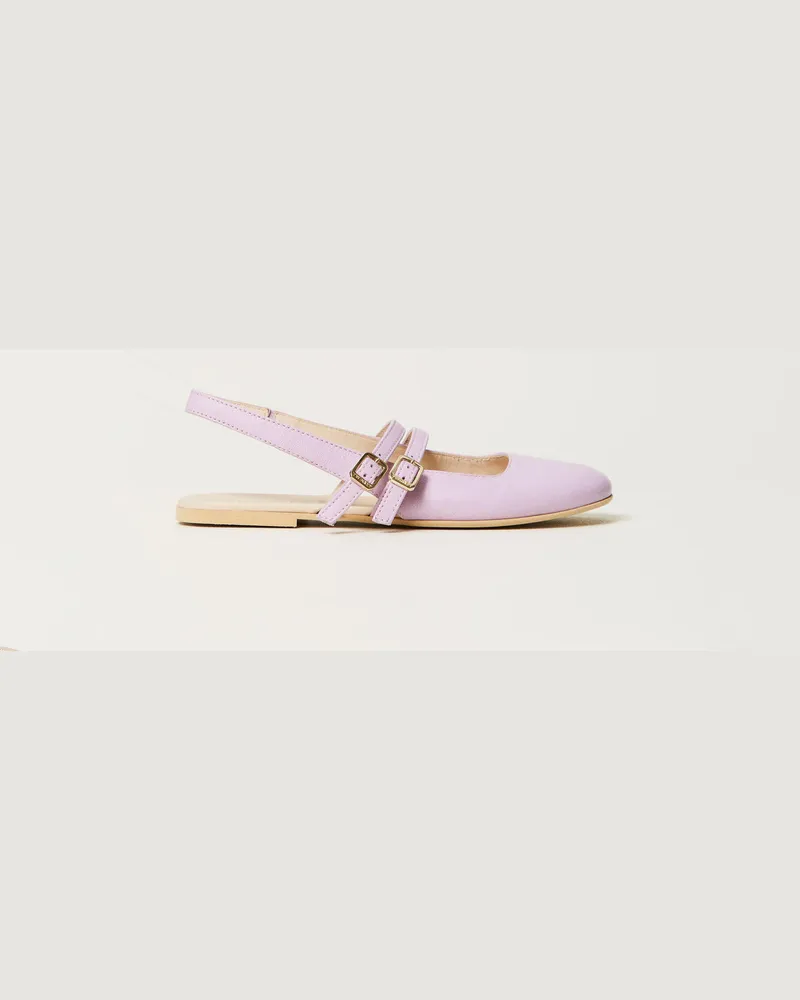 Twin-Set Schuhe - Slingback-Ballerina aus Leder, Pastel Violet, Größe Pastel