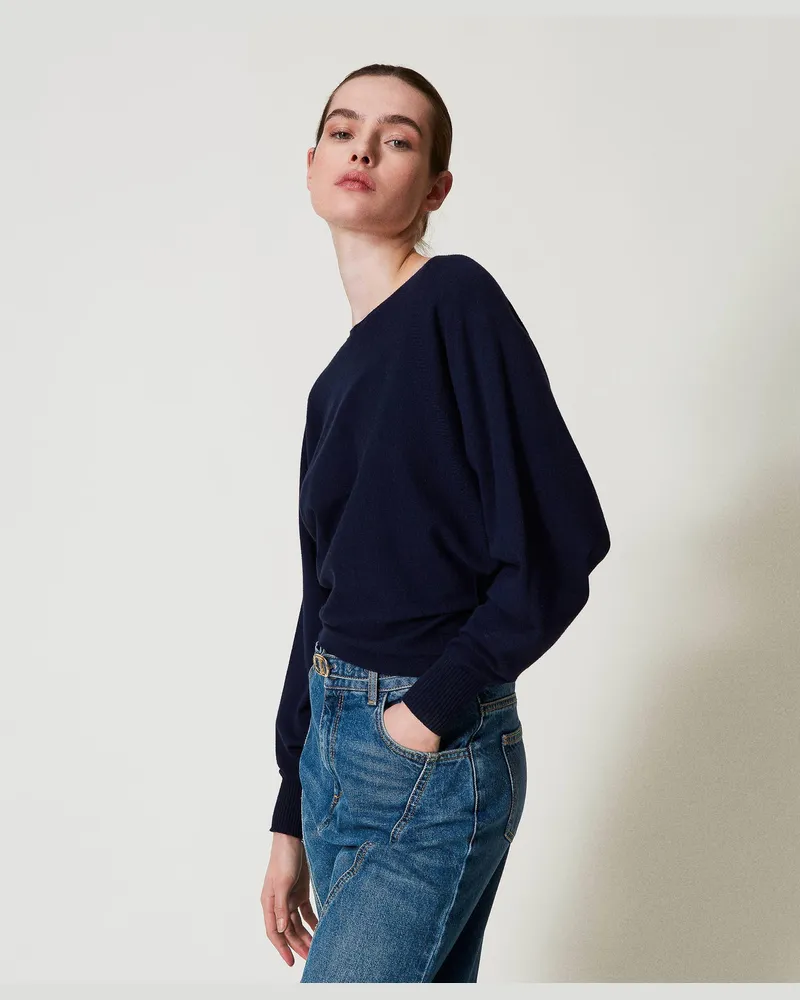 Twin-Set Maxipullover aus Viskosemischung, Blue Night, Größe: XXL 