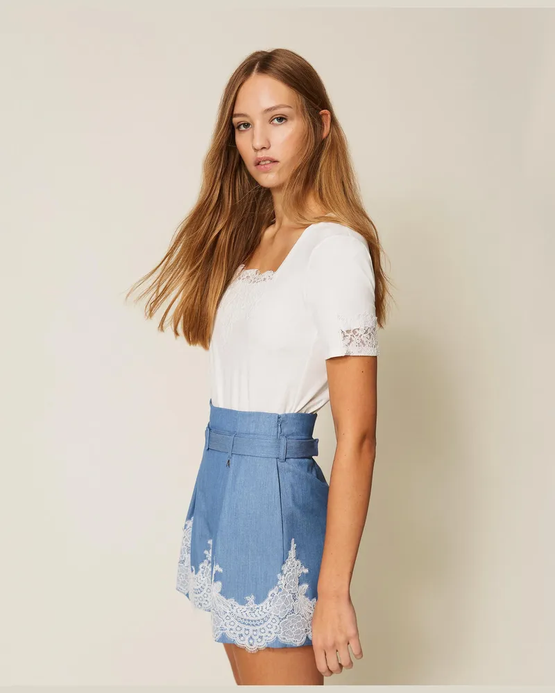 Actitude by Twinset Hosen - Shorts mit Spitze und Gürtel, Dark Skyline, Größe Dark