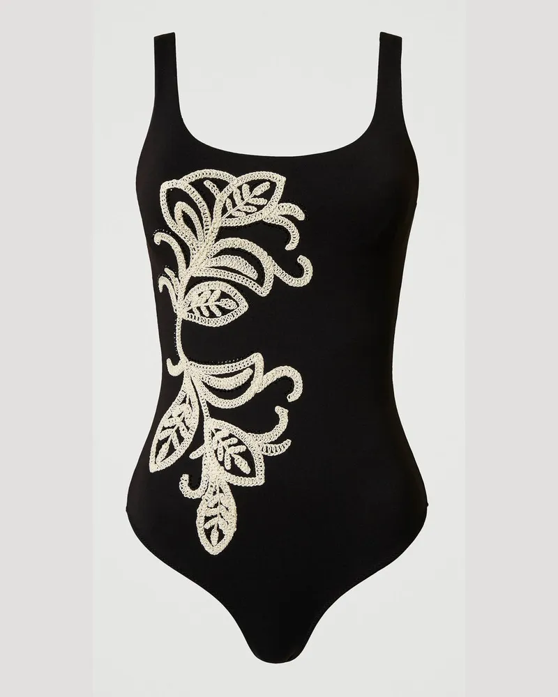 Twin-Set Bademode - Badeanzug mit Bügeln und Stickerei, Zweifarbig Schwarz / Perlmuttweiß, Größe: 3-C 