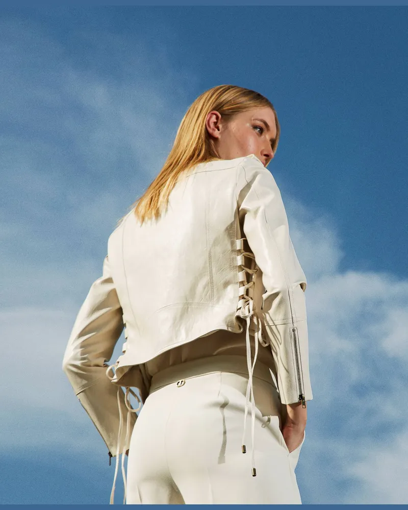 Twin-Set Jacken und Outerwear - Bikerjacke aus Lederimitat, Weiß Schnee, Lederoptik, Größe Weiß