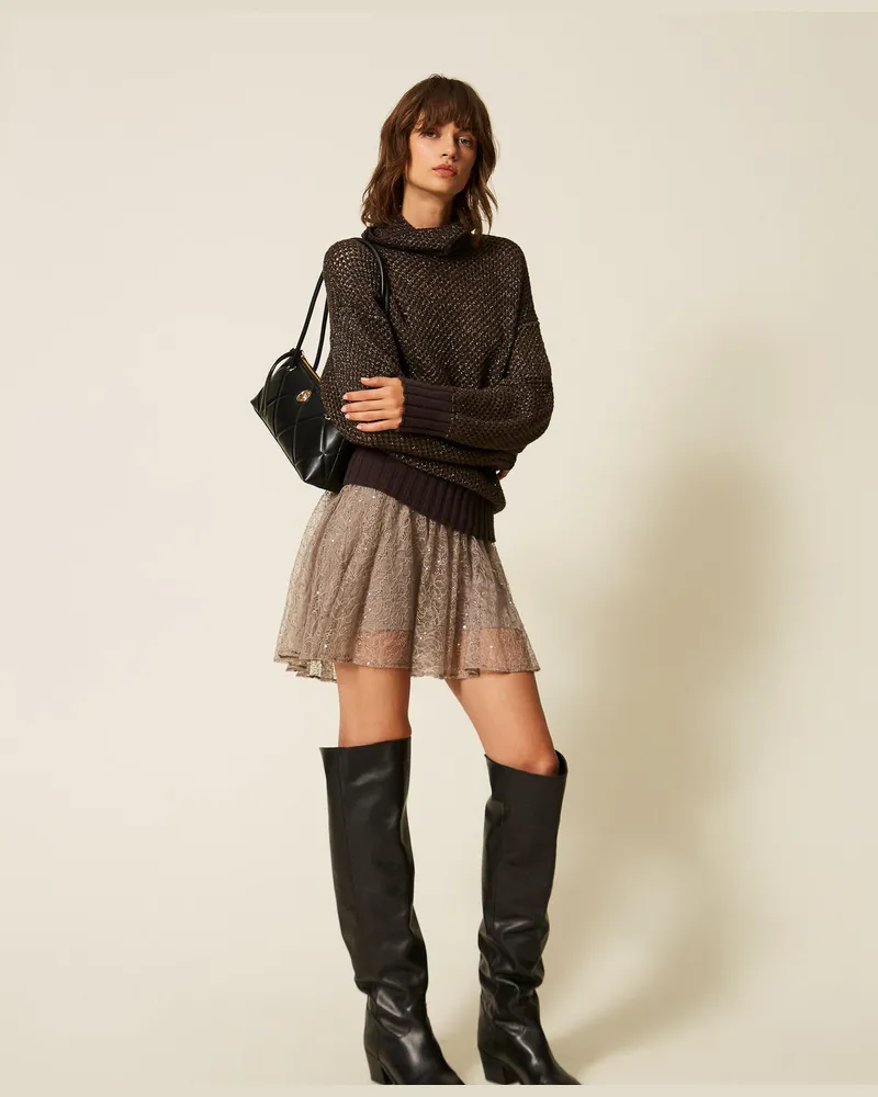 Twin-Set Minirock aus Spitze mit Pailletten Kitt
