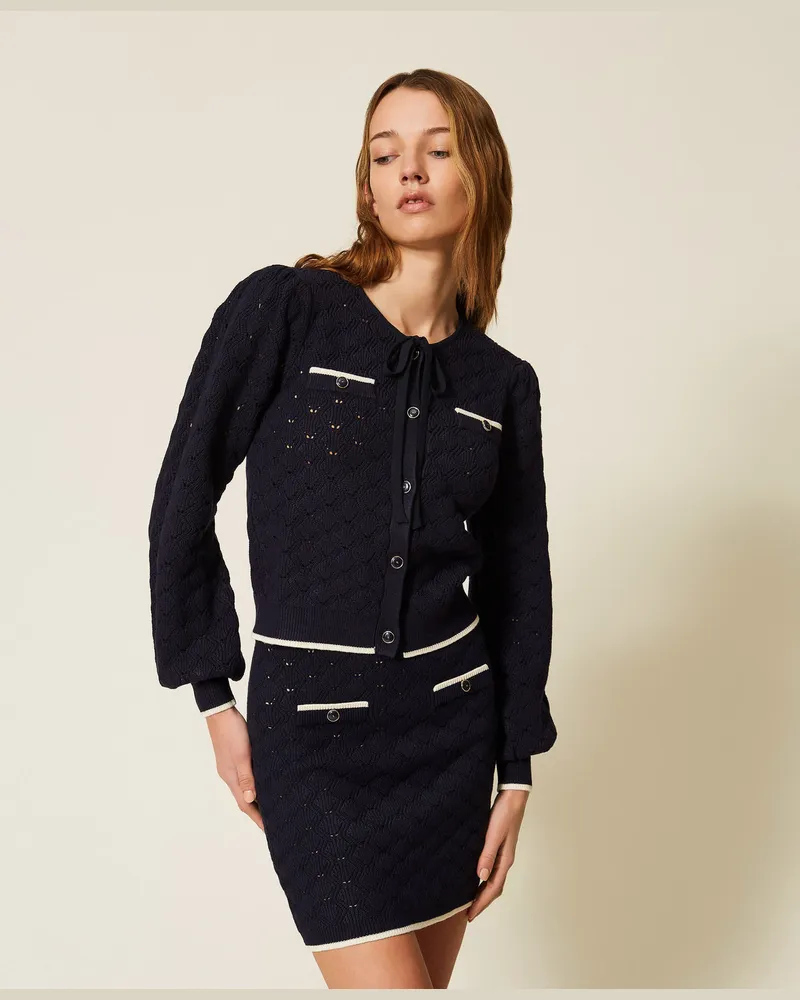 Twin-Set Cardigan aus Jacquard-Strick Nachtblau