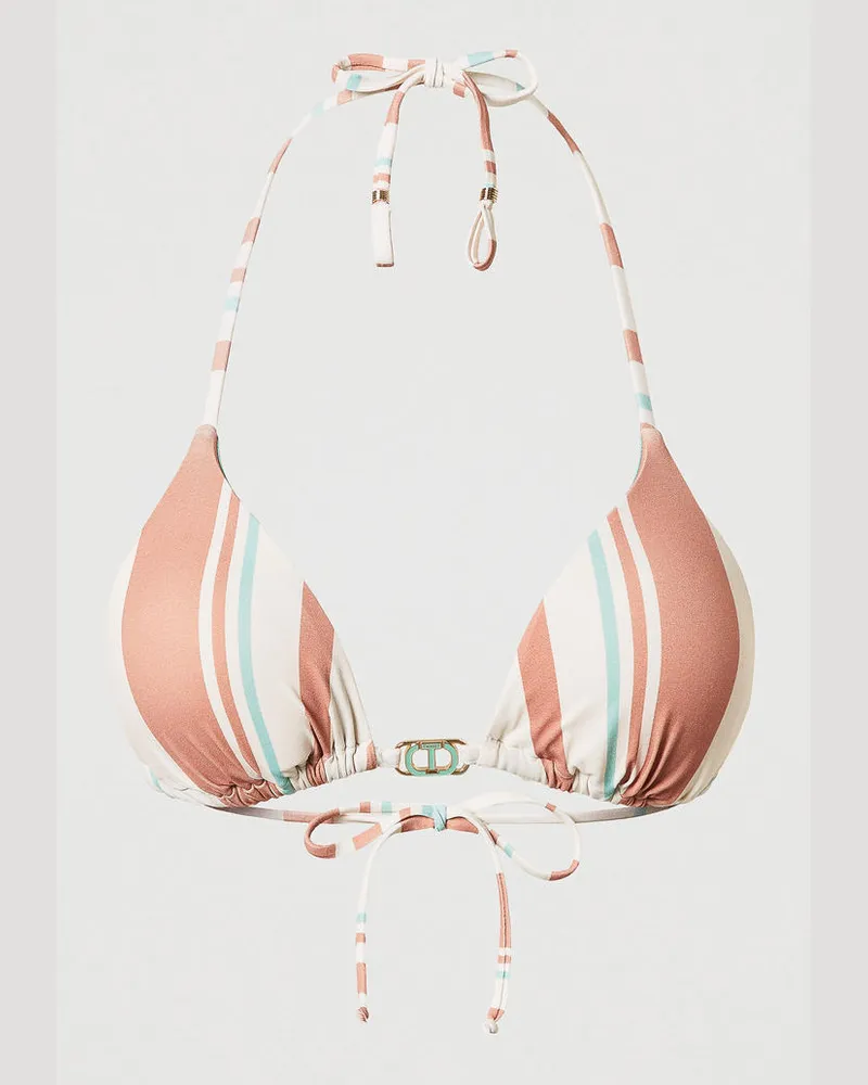 Twin-Set Bademode - Triangel-Bikinitop mit Streifen, Streifen Almond Beige / Green Marine / Amber Brown, Gestreift, Größe Streifen