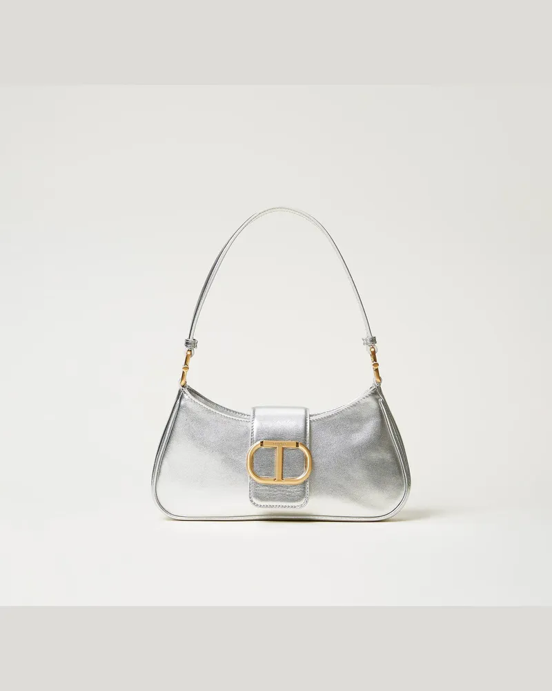 Twin-Set Taschen - Hobo-Bag „Amie" aus Metallic-Leder, Silber, Einheitsgröße 