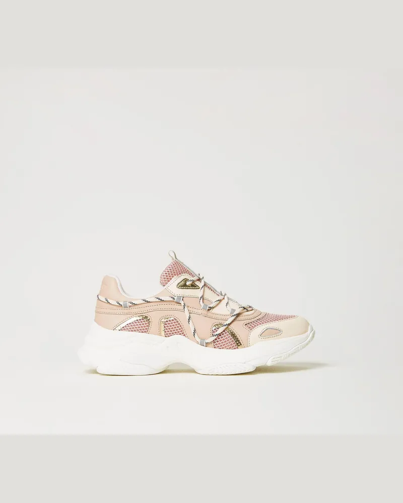 Twin-Set Schuhe - Slip-on-Sneaker aus Leder mit Einsätzen, „Almond Milk", Größe „almond