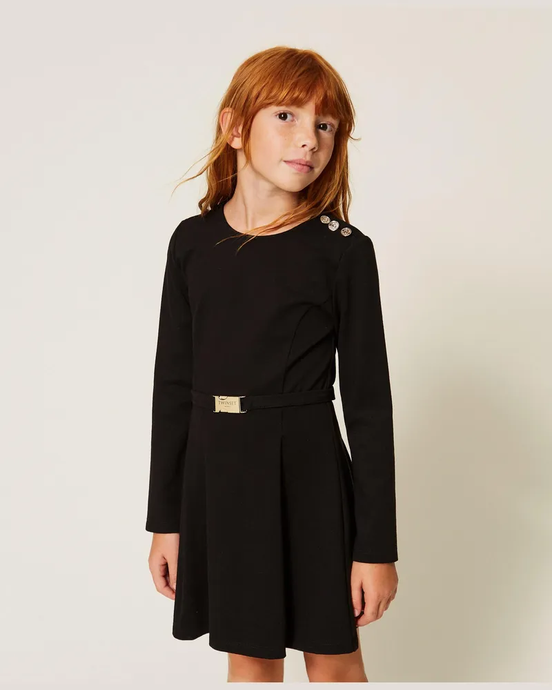 Twin-Set Kurzes Kleid mit Gürtel, Damen, Schwarz Schwarz