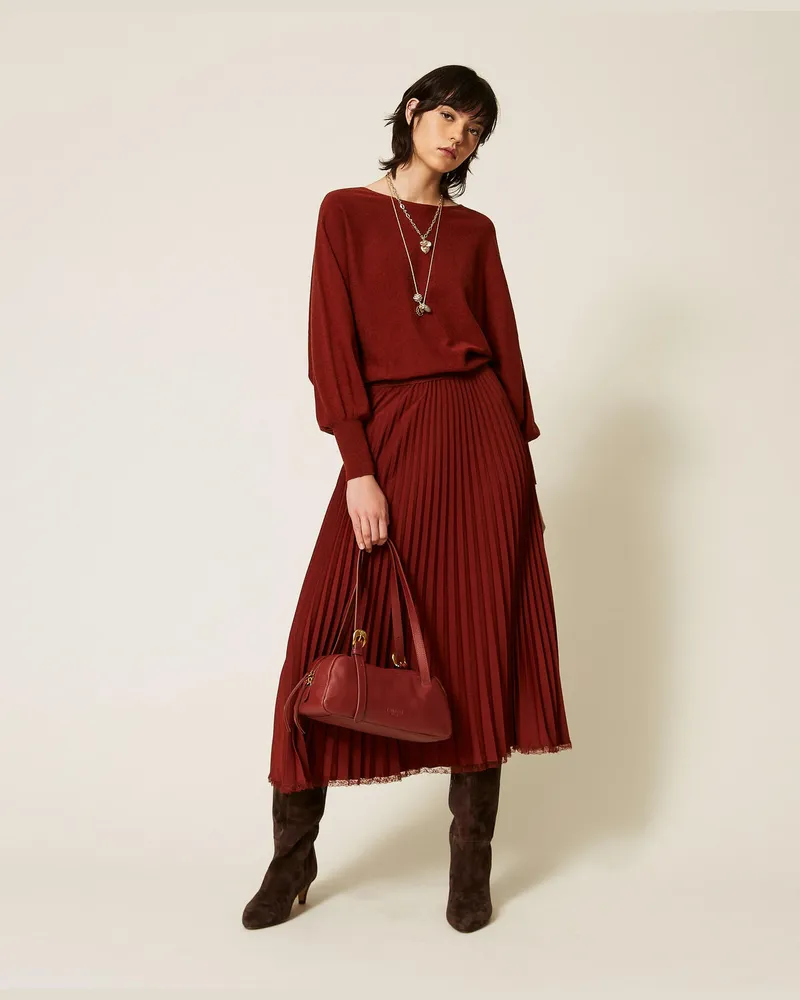 Twin-Set Maxi-Strickkleid mit plissiertem Crêpe Cherry