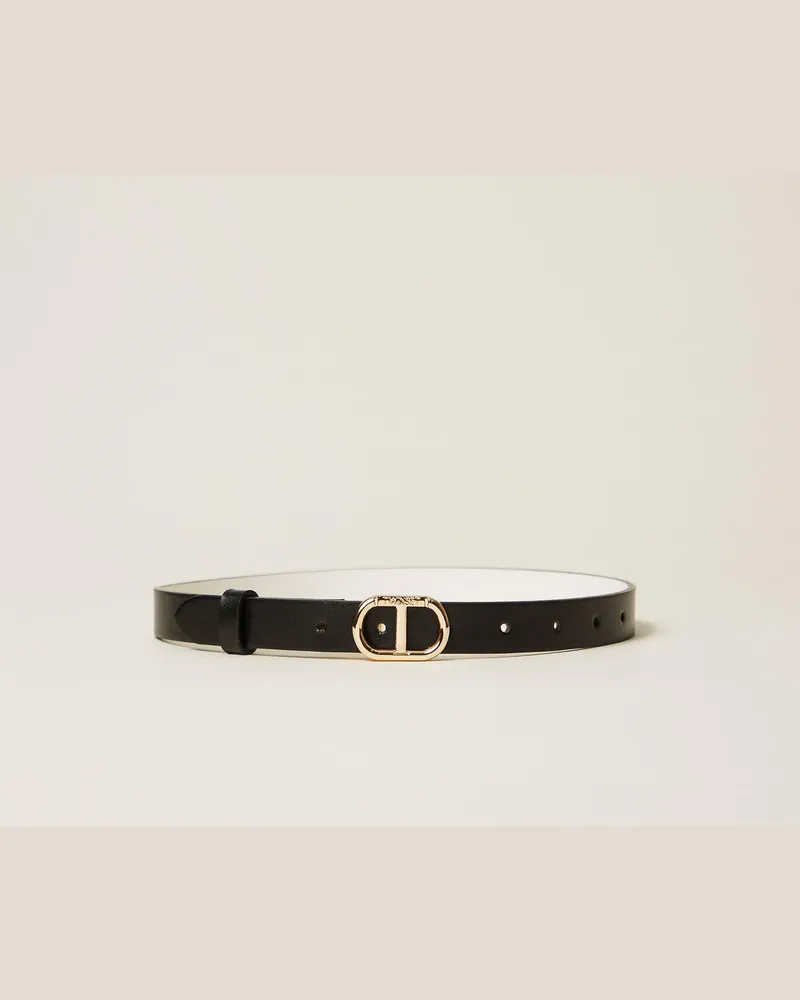 Twin-Set Accessoires - Wendegürtel mit Oval T, Zweifarbig Schwarz / Milk, Größe Zweifarbig