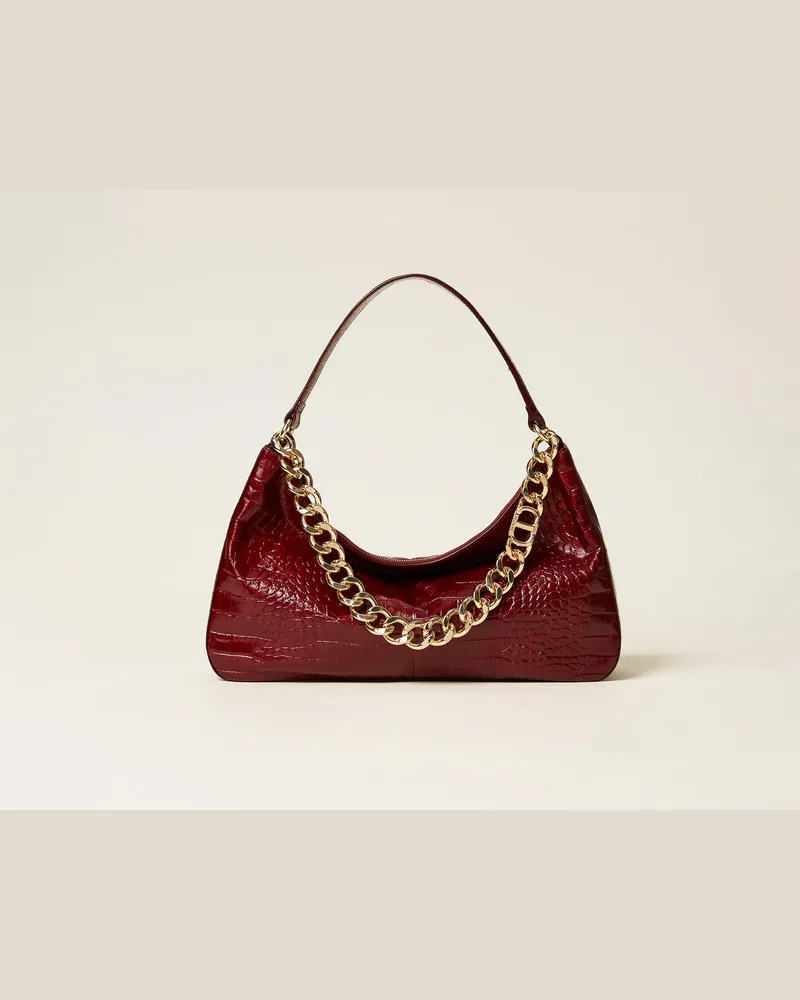 Twin-Set Taschen - Tasche „Liliane" aus Leder mit Krokoprägung, Red Berry, Einheitsgröße Red