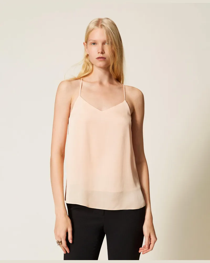 Twin-Set Tops - Satintop mit schmalen Trägern, "Peach Pink"-Rosa, Größe Peach