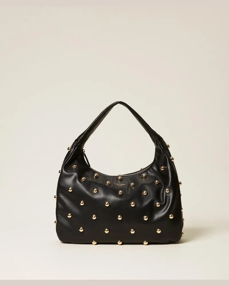 Twin-Set Taschen - Hobo-Tasche mit Nieten, Schwarz, Einheitsgröße Schwarz
