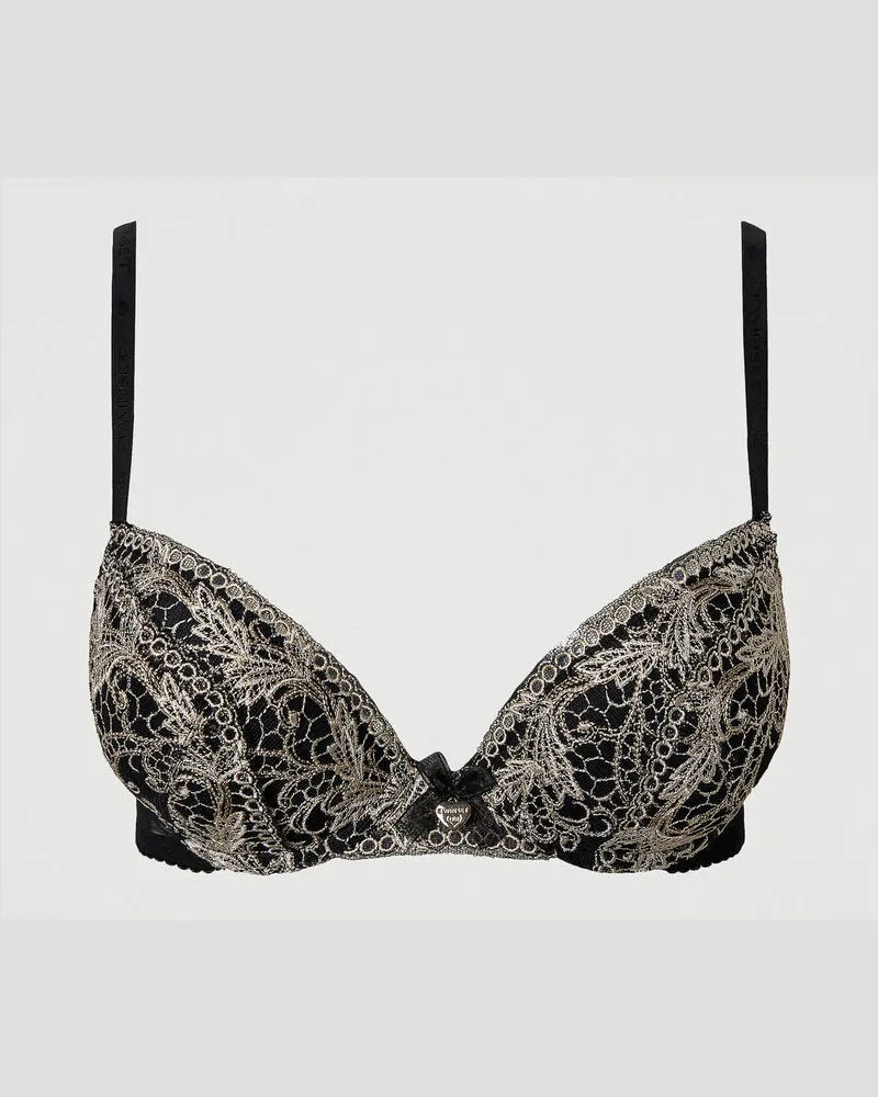 Twin-Set Unterwäsche - Push-up-BH aus besticktem Tüll, Zweifarbig Schwarz / „Champagne"-Beige, Größe: 2-C 
