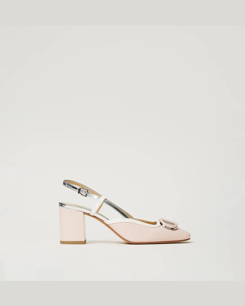 Twin-Set Schuhe - Slingback-Pumps in Lackoptik, Zweifarbig Cupcake Pink / Silver, Größe Zweifarbig