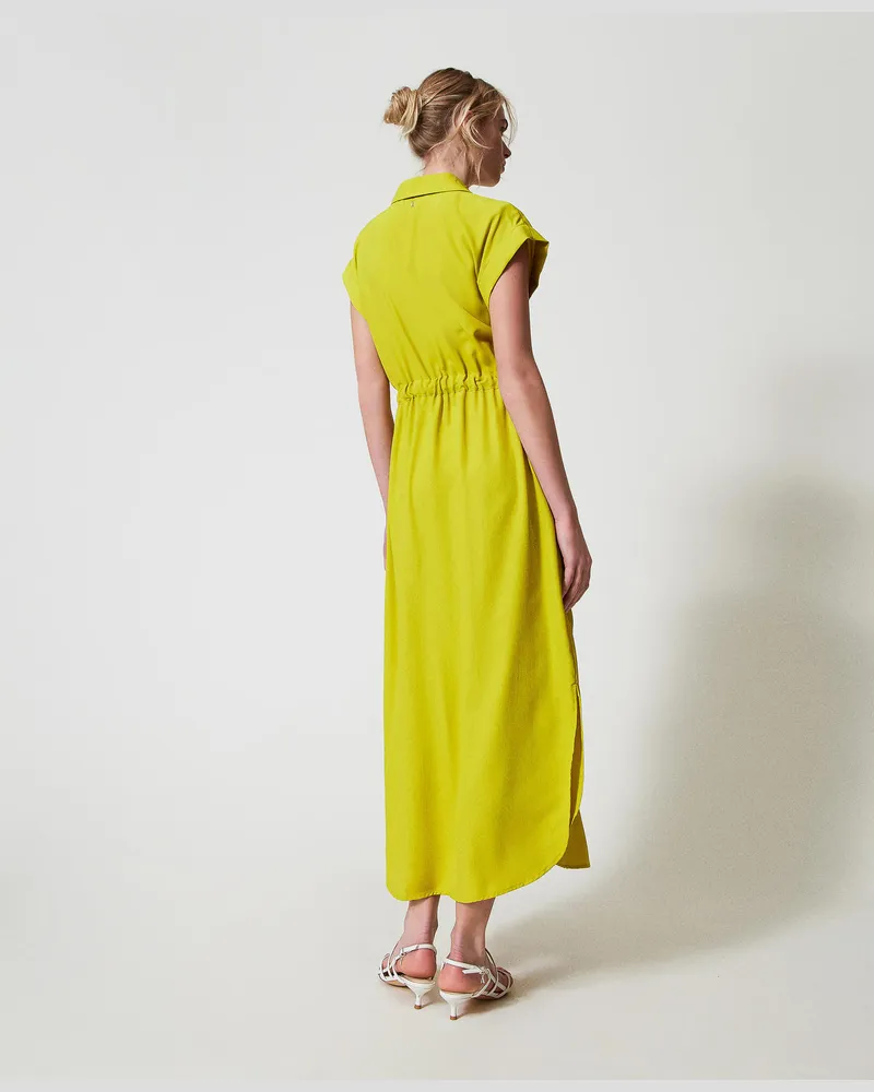 Actitude by Twinset Kleider - Langes Hemdblusenkleid aus Crêpe de Chine, Citronelle, Größe Citronelle
