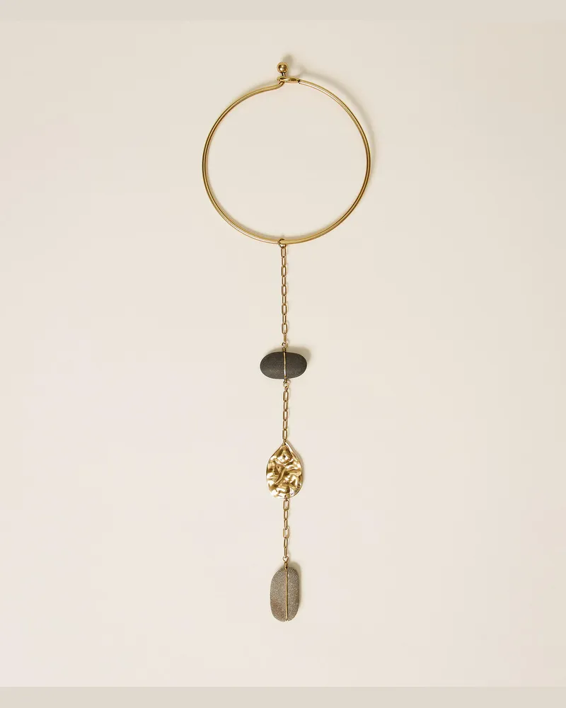 Twin-Set Accessoires - Halsnahe Halskette mit Steinchen und Anhänger, Old Gold, Einheitsgröße Old