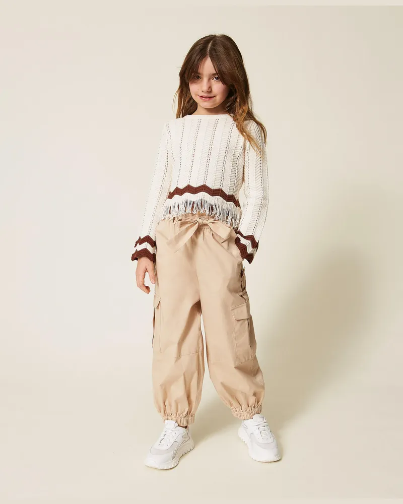 Twin-Set Hosen - Cargo-Hose aus Popeline, Safaribeige, Baumwolle, Größe Safaribeige