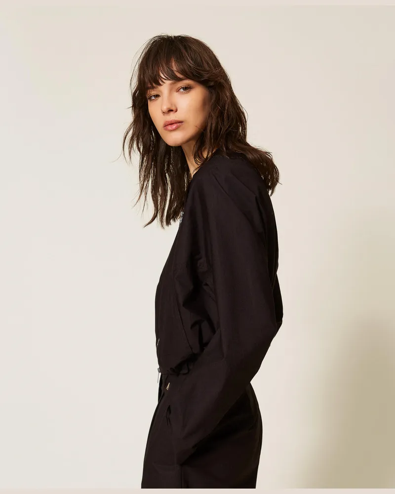 Actitude by Twinset Jacken und Outerwear - Bomberjacke aus recyceltem Popeline, Schwarz, Baumwolle, Größe Schwarz