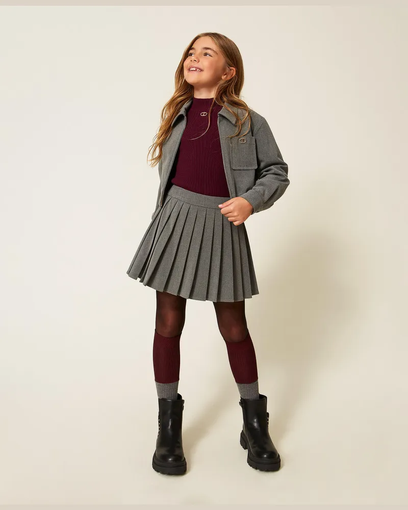 Twin-Set Röcke - Kurzer Flanellrock, Mittelgrau-Melange, Größe: 8A 